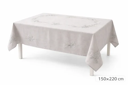 Față de masă gri 9085 cu broderie floral-vegetală lucioasă 150x220 cm elegantă [2]