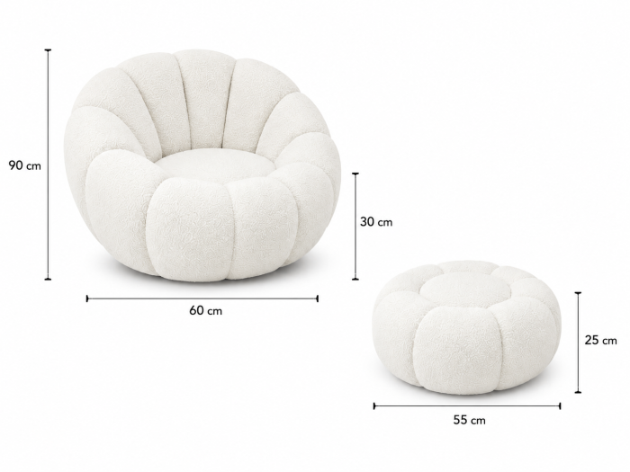 Fotoliu Floare alb cu taburet din teddy bouclé [3]