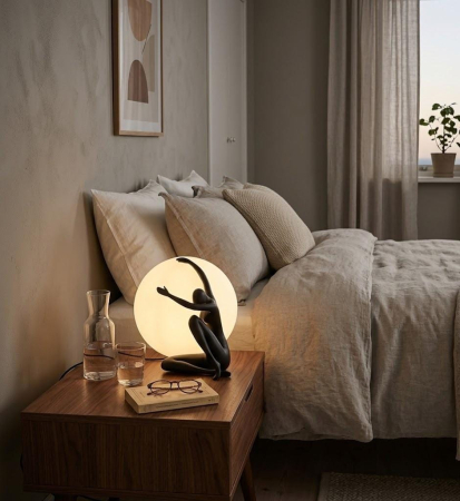 Lampă de masă T1256 cu siluetă albă sau neagră și glob luminos din acril alb mat [2]