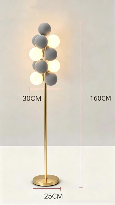 Lampadar 8521 Metal Auriu cu 13 Globuri Decorative și 5 Surse G9 [3]