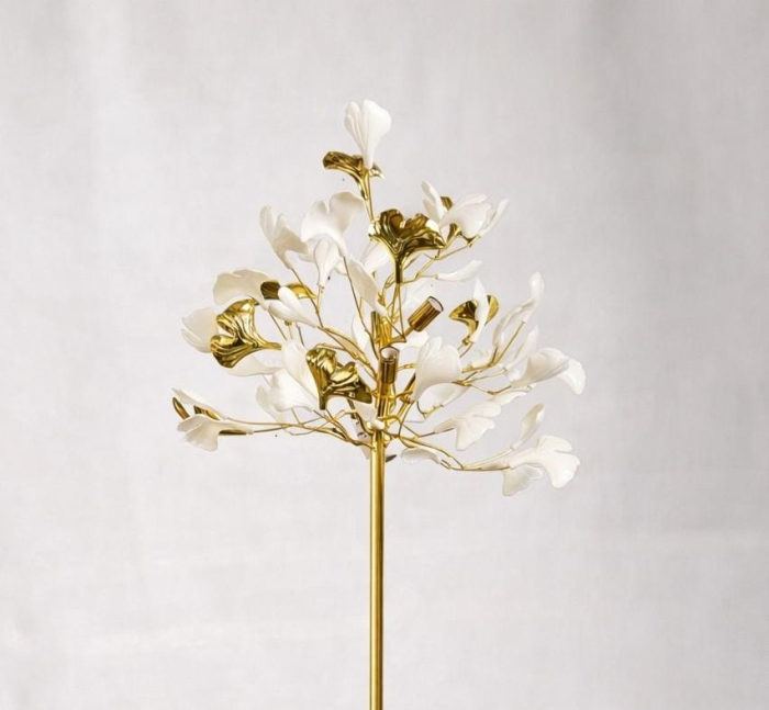 Lampadar 9080 auriu – eleganță florală cu frunze albe, 170 cm [3]