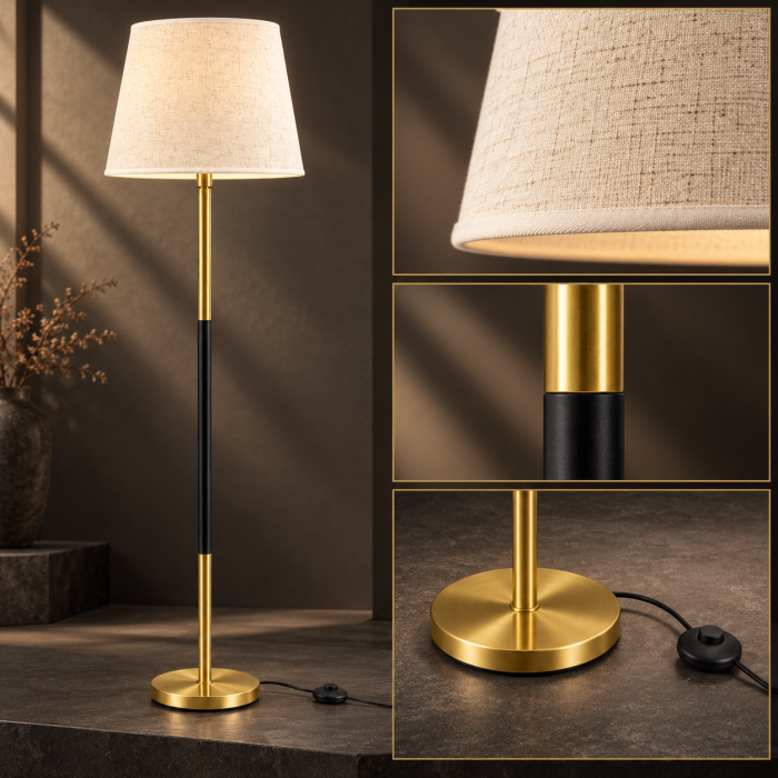 Lampadar 9426 din metal negru-auriu cu abajur bej de 40 cm [2]