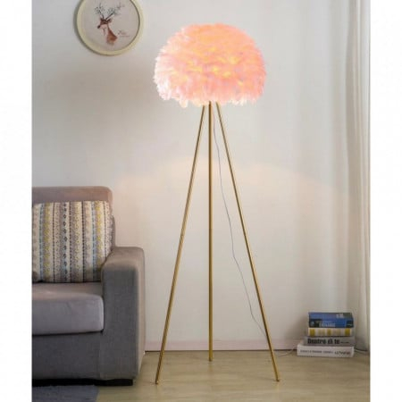 Lampadar FL19287 cu abajur din pene albe, tripod auriu, Ø40 cm [2]