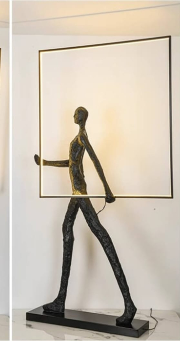 Lampadar sculptural F9105, figură umană din rășină neagră cu cadru LED pătrat, H 180 cm [3]