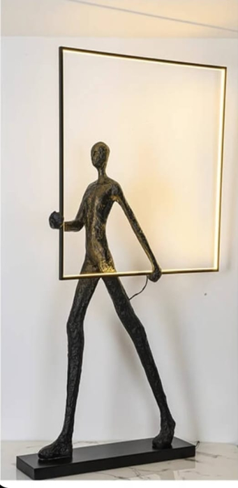 Lampadar sculptural F9105, figură umană din rășină neagră cu cadru LED pătrat, H 180 cm [4]
