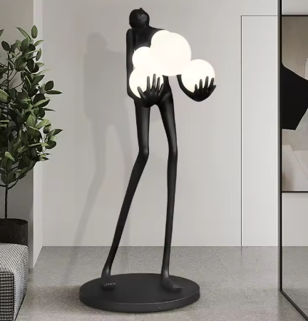 Lampadar statement F 9101 M, fibră de sticlă neagră, formă umană cu 6 globuri din sticlă albă, H 180 cm [2]