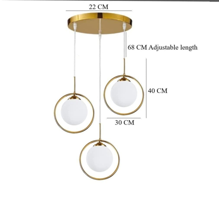 Lustră 1122/3 GD+WH metal auriu cu 3 globuri alb mat, soclu E27, înălțime reglabilă [3]