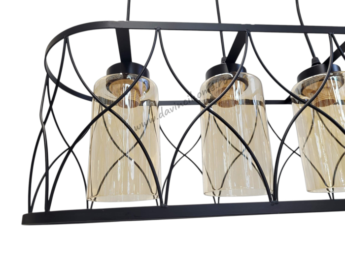 Lustra 2337/5 negru mat cu 5 abajururi sticla ambra [3]