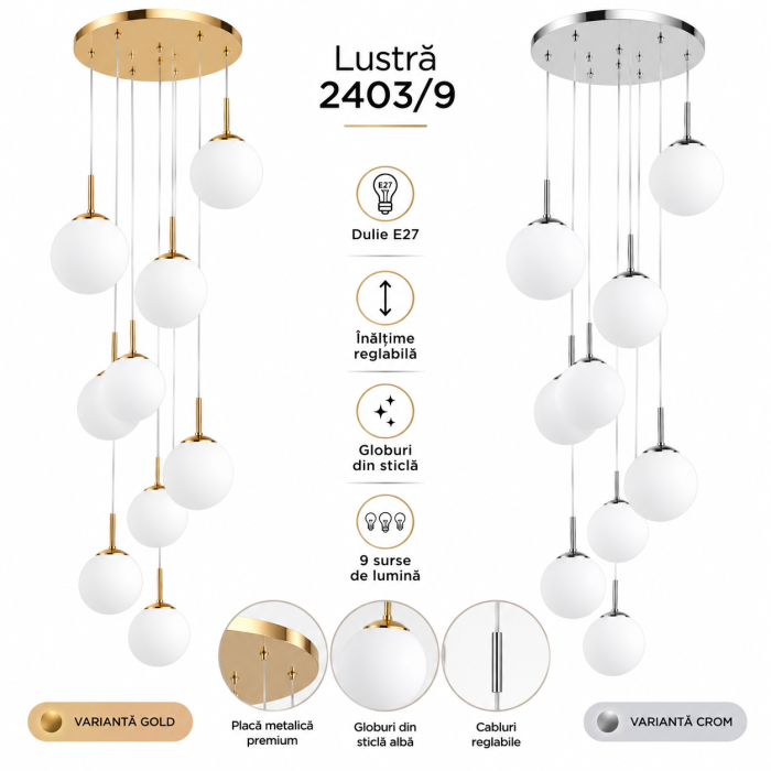 Lustră 2403/9 suspendată cu 9 globuri din sticlă [3]