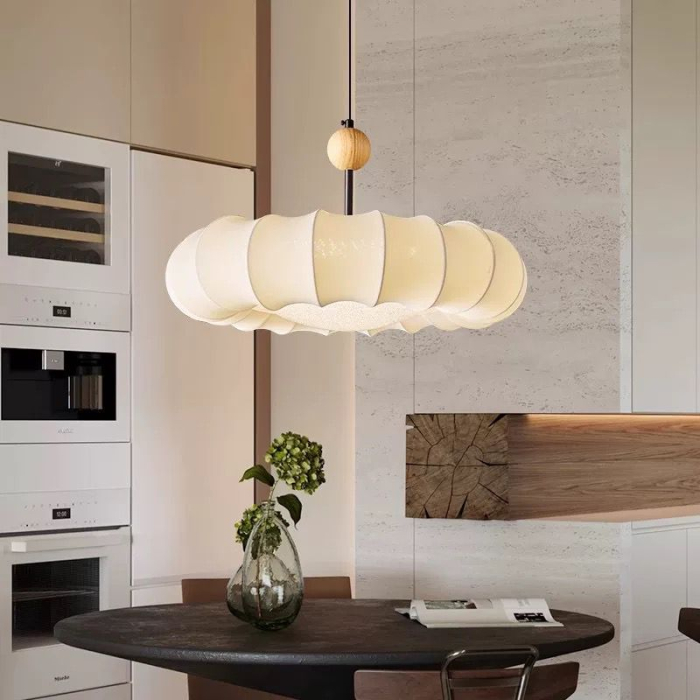 Lustra 2613/500 textila alba cu lemn natur si design ondulat 50 cm [2]