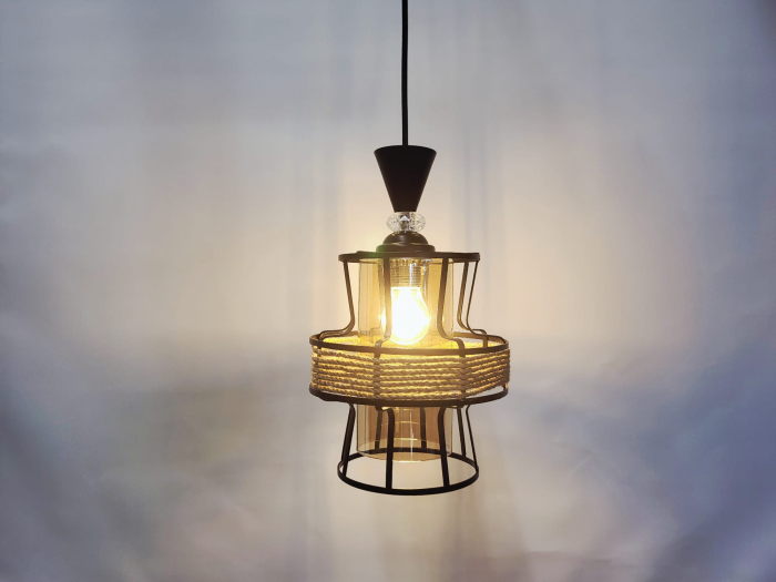 Lustră 3049/3 pendule sticlă aurie + metal negru stil rustic [3]