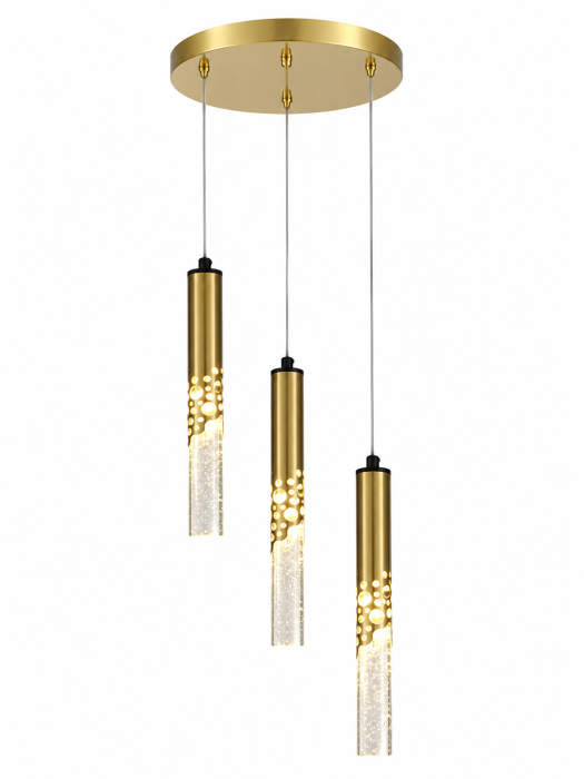 Lustră 5003/3 cu LED integrat, 3 pendule aurii și sticlă semitransparentă [2]