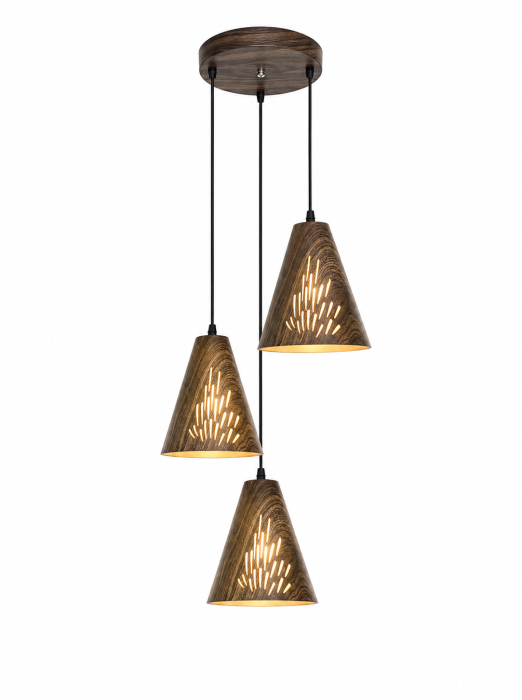 Lustră 611/3 maro lemn, 3 pendule reglabile, design cu abajur perforat, E27 [2]