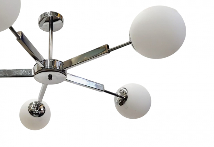 Lustră decorativă 2555/5 cu 5 brațe, Ø90 cm, crom sau auriu, globuri sticlă albă [2]