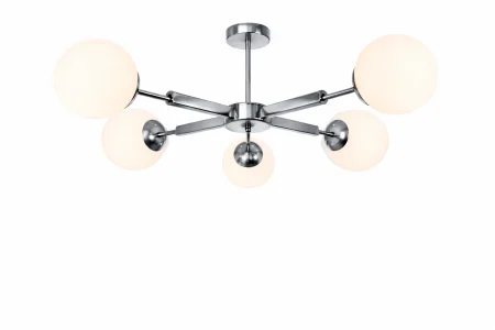 Lustră decorativă 2555/5 cu 5 brațe, Ø90 cm, crom sau auriu, globuri sticlă albă [2]