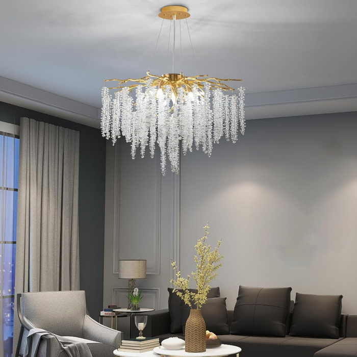 Lustră decorativă 6116, metal auriu cu cristale K9, stil natural elegant, suspendată, 60 / 120 / 160 cm [3]