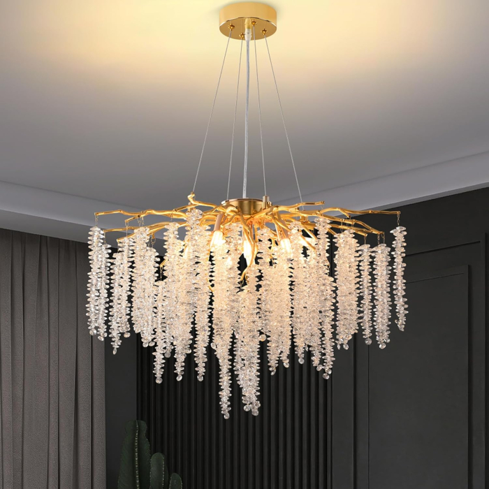Lustră decorativă 6116, metal auriu cu cristale K9, stil natural elegant, suspendată, 60 / 120 / 160 cm [2]