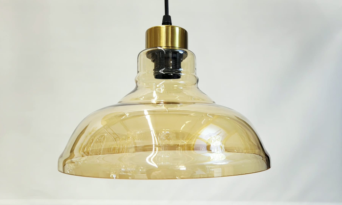 Lustră design modern 2371/5 din metal negru cu abajururi din sticlă aurie, 5 surse E27, suport liniar 100 cm [5]