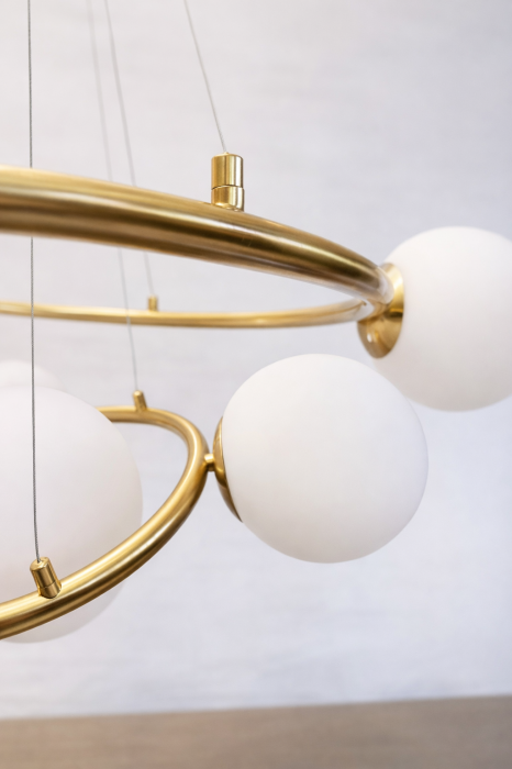 Lustră HJ9222/7D – 7 becuri E27, cadru metal auriu și abajur sticlă albă mată [2]