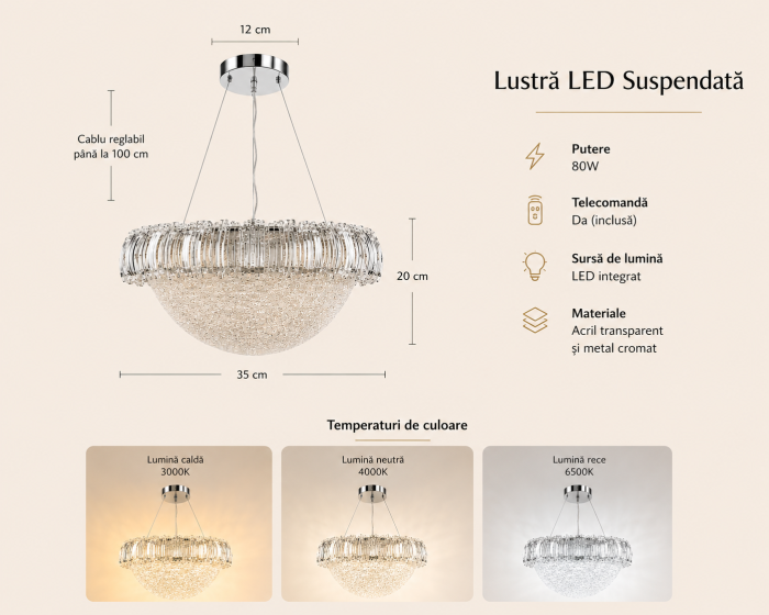 Lustră LED 1060/1 din Acril și Metal Cromat [4]