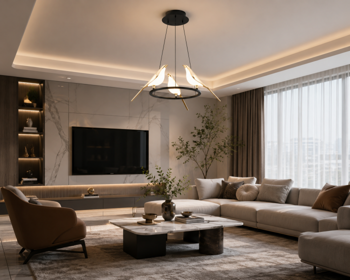 Lustră LED 3002/3D Metal Negru Rotundă cu 3 Păsări Decorative 30W Ø35 cm [2]