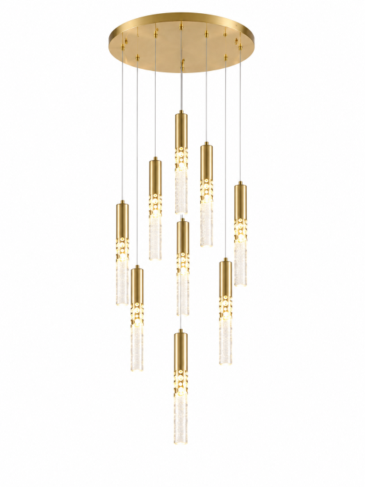 Lustră LED 5003/9 GD, 9 pendule sticlă, auriu, 3 tipuri lumină, înălțime reglabilă 170 cm [2]