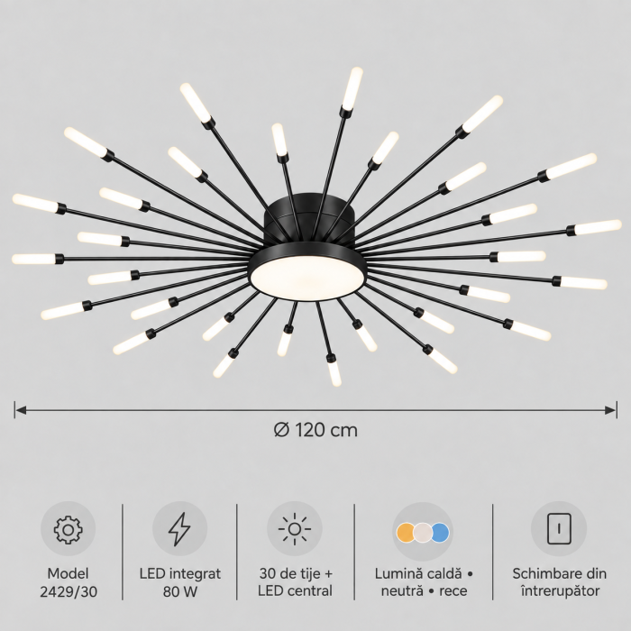Lustră LED 2429/30 auriu, 120 cm, 80 W, cu iluminare centrală [2]