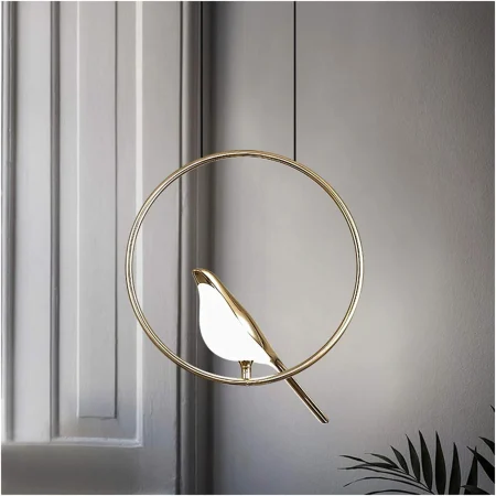 Lustră LED Suspendată 3002/1D Metal Auriu Rotundă cu Pasăre Decorativă 10W Ø35 cm [3]