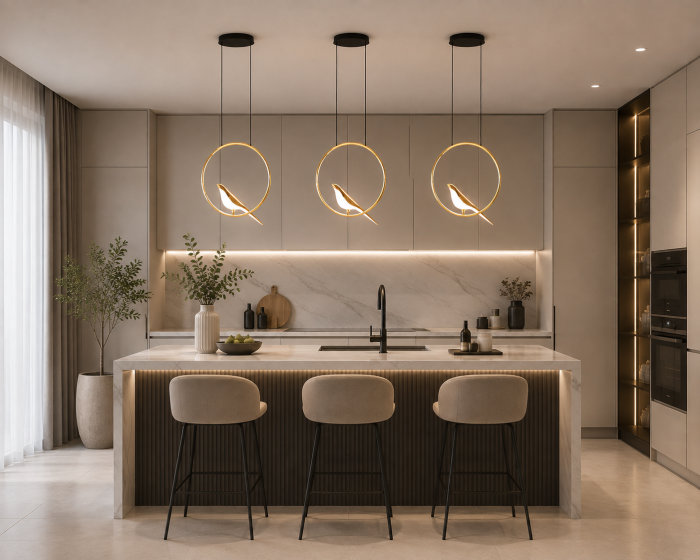 Lustră LED Suspendată 3002/1D Metal Auriu Rotundă cu Pasăre Decorativă 10W Ø35 cm [2]