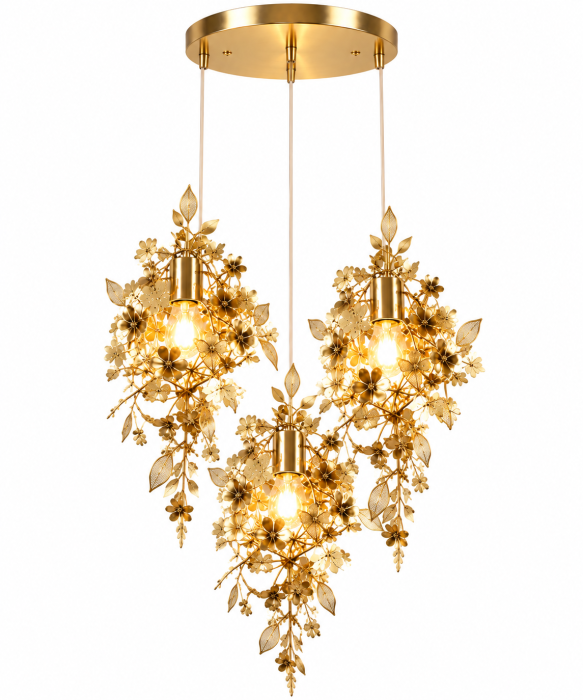 Lustră 2636/3 RD din inox crom sau auriu cu 3 pendule florale modelabile [2]