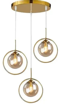 Lustră suspendată 1122/3 GD+AM cu 3 globuri ambra și structură metalică aurie [2]