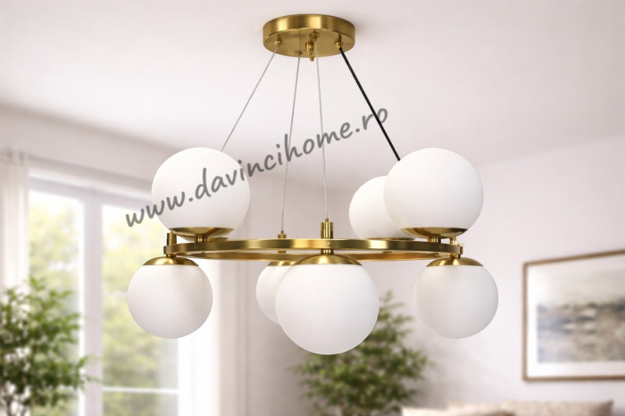 Lustra suspendata 2618/8 aurie cu globuri albe [2]