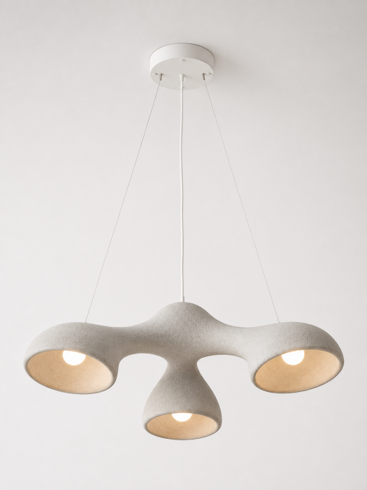 Lustră Suspendată 6601/3 din Fibră de Sticlă Albă cu Design Organic și Textură Tip Ciment Ø70 cm [3]