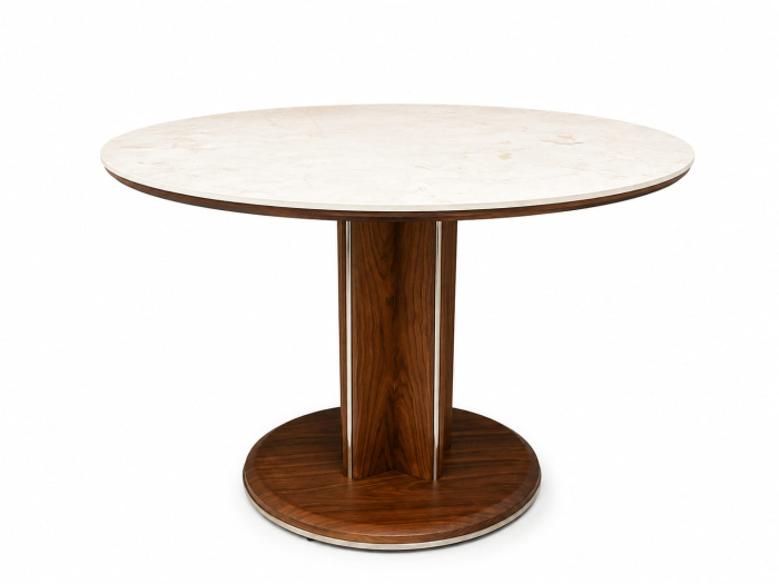 Masă Rotundă TA 699 din Piatră Ceramică Crem-Bej și Lemn Maro, Ø112 cm [2]