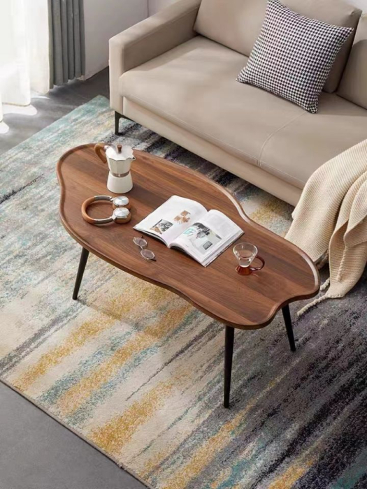 Măsuță de cafea modernă YM087 – design neregulat, lemn maro & cadru metalic negru [1]