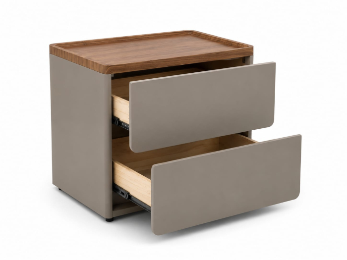 Noptieră Model 77 Gri Mat cu Blat Nuc și 2 Sertare Soft Close [3]