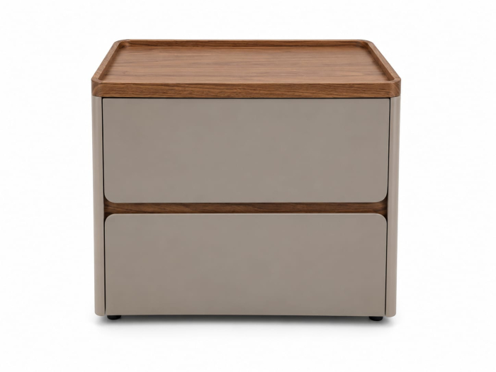 Noptieră Model 77 Gri Mat cu Blat Nuc și 2 Sertare Soft Close [2]