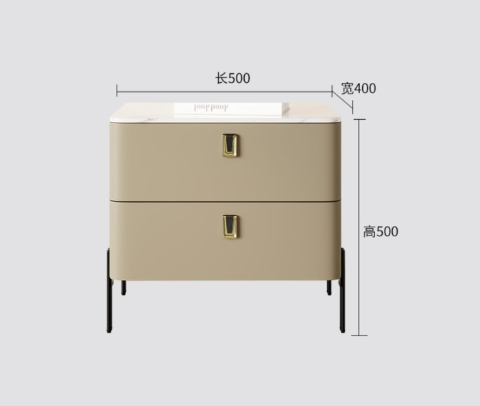 Noptieră modernă 122 cu 2 sertare și blat tip marmură, crem, 50×40×50 cm [2]