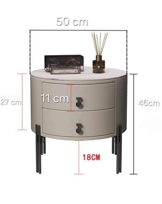noptiera P325 rotunda piele ecologica bej blat piatra sinterizata alb diametru 50 cm [3]