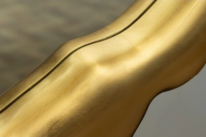 Oglindă decorativă asimetrică 60x90 cm, ramă aurie fluidă din poliuretan, montaj multiplu [4]