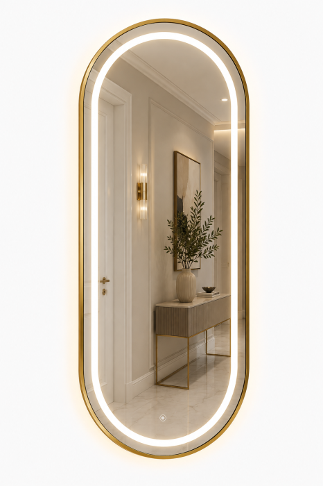 Oglindă LED Ovală 120x70 cm cu Ramă Aurie din Aluminiu și Senzor Touch Model 098/16 [2]