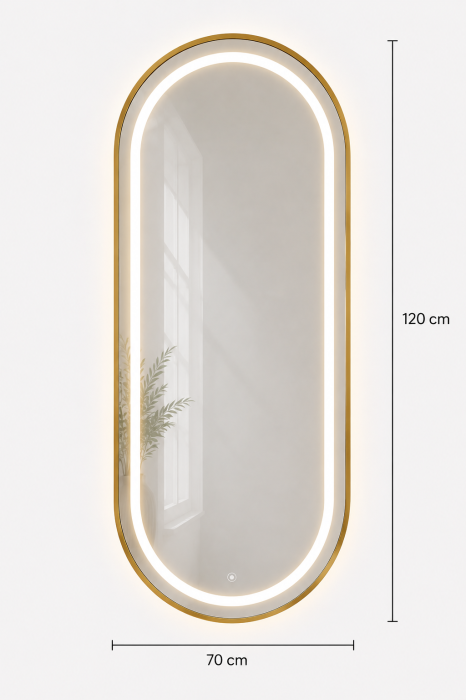 Oglindă LED Ovală 120x70 cm cu Ramă Aurie din Aluminiu și Senzor Touch Model 098/16 [3]