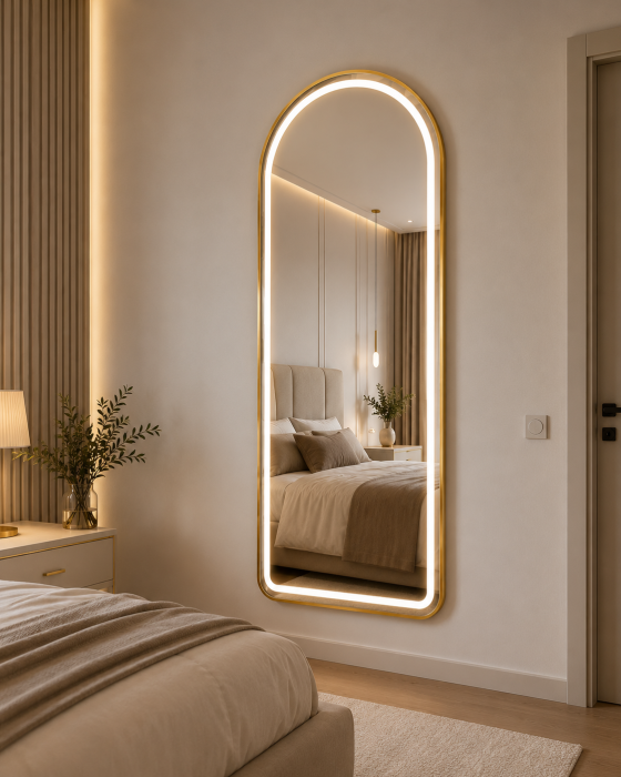 Oglindă LED 098/17 cu Ramă din Aluminiu Aurie, Touch, 120x70 cm și 170x70 cm [2]