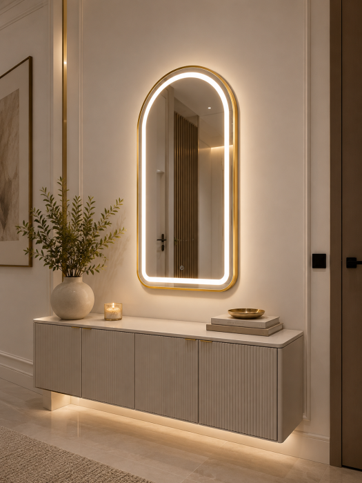 Oglindă LED 098/17 cu Ramă din Aluminiu Aurie, Touch, 120x70 cm și 170x70 cm [2]