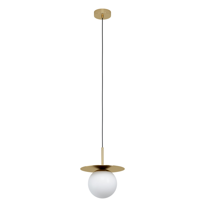 Pendul 3809, metal auriu sau crom, glob sticlă albă mată, disc metalic, cablu 100 cm [3]