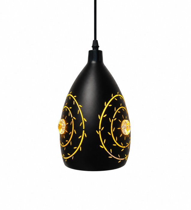Pendul 60225/1 din metal negru cu efecte de lumină și cristal acrilic [3]