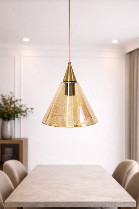 Pendul 7119/1D, abajur con sticlă și metal auriu, diametru 25 cm [2]