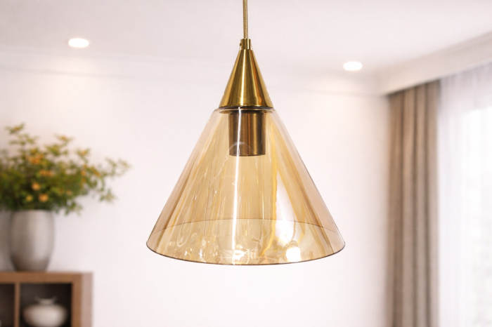 Pendul 7119/1D, abajur con sticlă și metal auriu, diametru 25 cm [3]