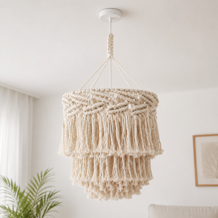 Pendul Decorativ Boho Y006 din Bumbac Natural Bej Ø35 cm [2]