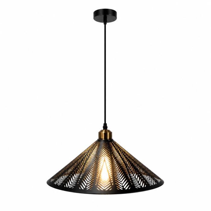 Pendul modern 9110/1 BK, negru cu auriu, abajur conic perforat, E27 [2]
